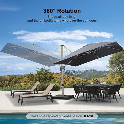 PURPLE LEAF 10' X 10' Patio Umbrella Outdoor Cantilever Umbrella, Aluminum Offset Umbrella with Champagne Frame and 360° Rotation for Pool Deck Garden, Grey