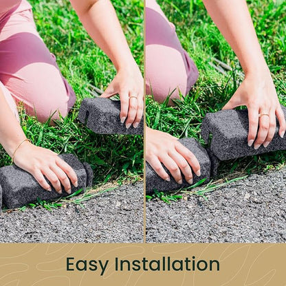 Beuta Landscape Edging | Garden Edging Border | Faux Stone Bricks for Lawn edging, Flower beds, Pathways & Yard Edging– 10 Packs | Each Section Has 6 Bricks 48"L x 4"W x 2.25"H | 30 Spikes |Charcoal
