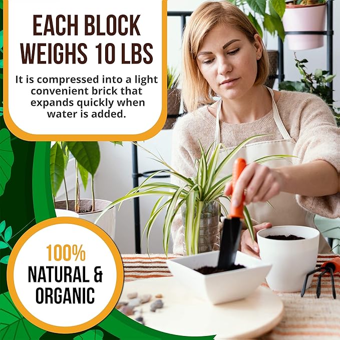 Coco Coir Brick 11 LB (5kg) - Premium Compressed Coconut Fiber Block for Indoor Plants, Seed Starting & Hydroponics - Low Salt Triple Washed - Expands to 75 Quarts - 100% Natural Peat Alternative