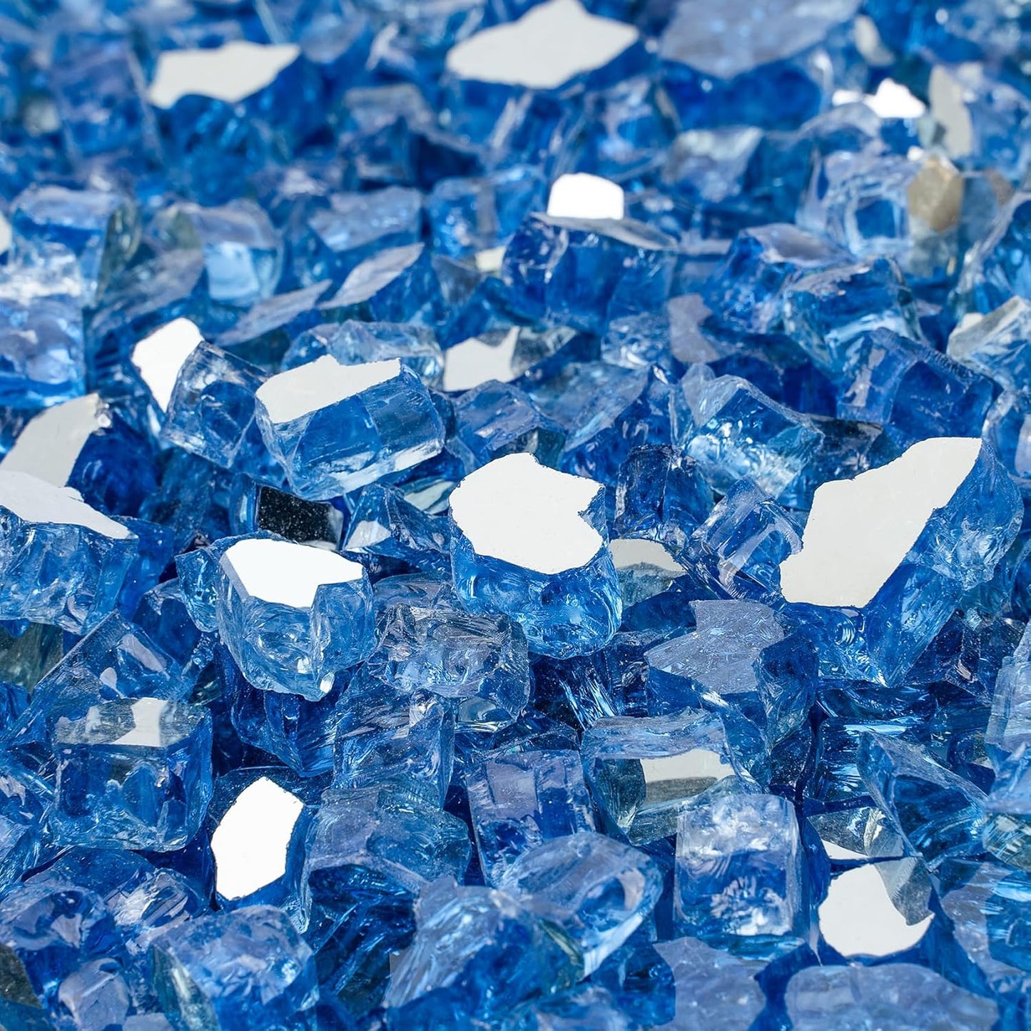 Mr. Fireglass 10 Pounds Fire Glass - 1/4 Inch High Luster Reflective Tempered Glass Rocks for Fireplace Fire Pit Table and Landscaping, Pacific Blue