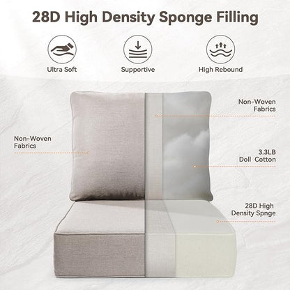 Luxury 6" Outdoor Cushions for Patio Furniture, 24x24x6" Thick Seat Cushion Set of 10, Fade Resistant Couch Chair Replacement Cushions High Density Deep Wicker Chair Cushion w/ Removable Cover, Beige