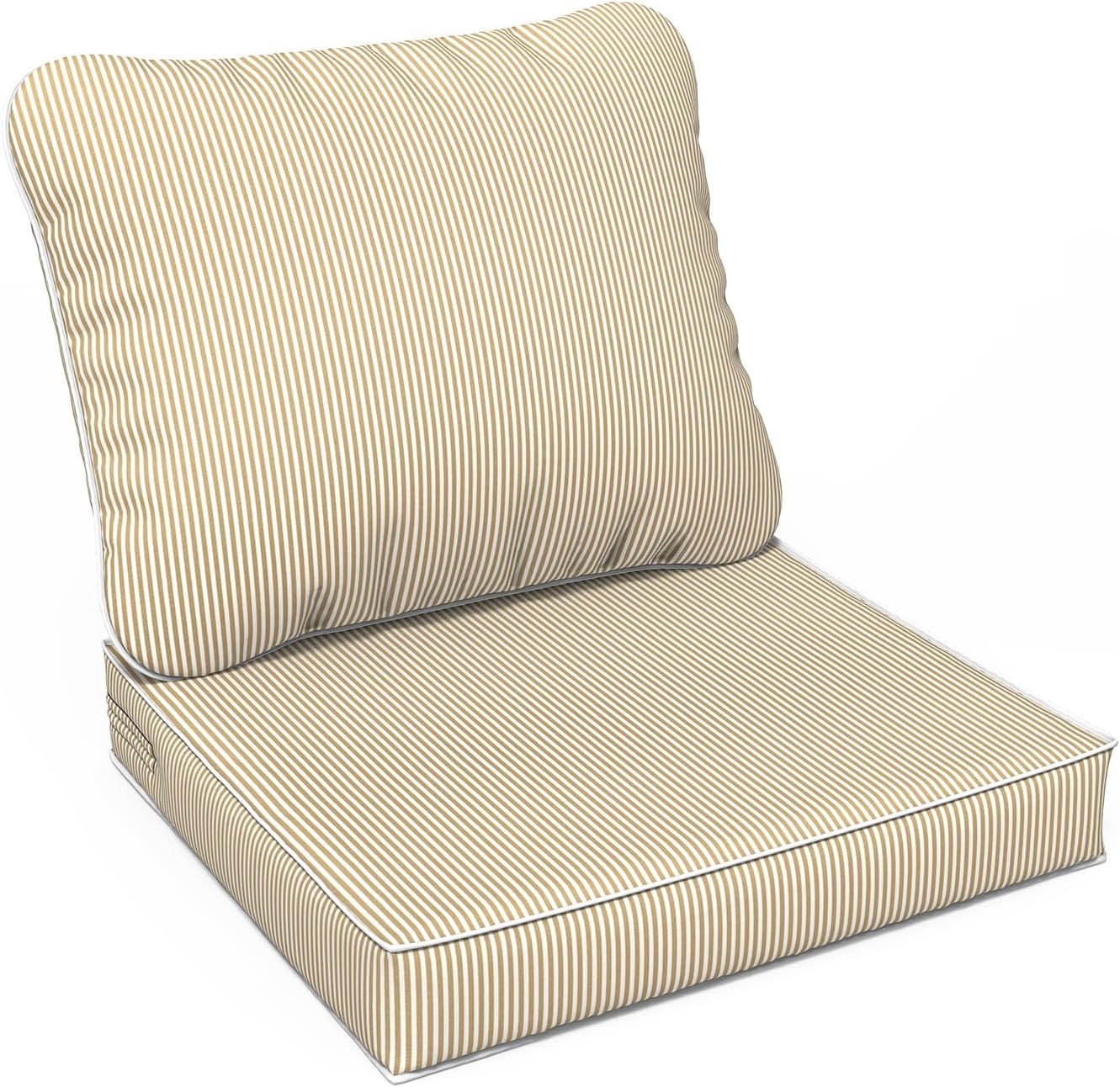 LVTXIII Outdoor Deep Seat Cushion Patio Seat and Back Cushion Set Seasonal Chair Cushion with Removable Cover and Adjustable Buckle for Home and Garden, 24"x24"x4", Strip Beige