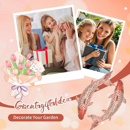 Outdoor Statues Garden Koi Fish Decor, 2pcs Antique Copper Koi Fish Sculpture for Pond Lawn Patio Porch Yard Decor Home House Ornaments, Birthday Gardening Gifts for Grandma Women