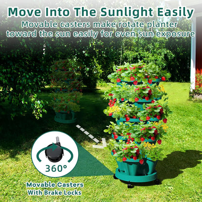 Strawberry Vertical Planters Tower Garden 2 Pack, 7 Tiered Stacking Herb Vegetable Planter with Support Pole Indoor and Outdoor - Hunter Green