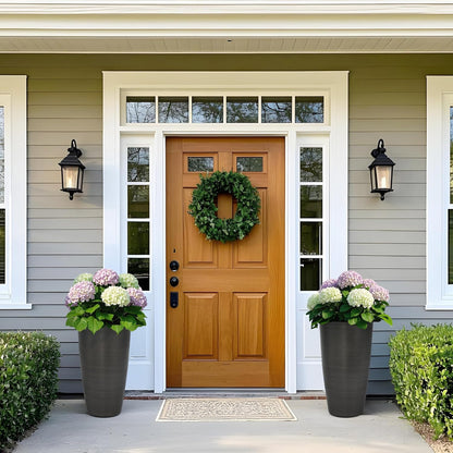 22.8" Large Tall Pot Planters, Set of 2 Modern Flower Pots with Handmade Brushed Metal Finish, Weather-Resistant for Indoor/Outdoor Year-Round Use