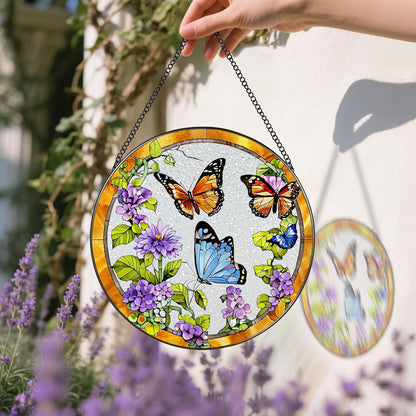 Stained Glass Window Hanging, 8 Inch Sun Catchers Indoor Window, Butterfly Suncatchers for Windows Doors Home Decoration and Christmas, Festival, Mother's Day, Birthday, Gifts for Women, Mom, Grandma