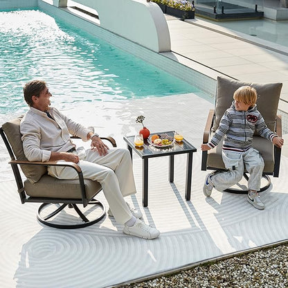 NATURAL EXPRESSIONS Outdoor Bistro Set, 3 Piece Swivel Glider Rocking Chairs Patio Conversation Furniture Set with 2 Rockers, 1 Metal Table and 6" Thick Cushions for Backyard, Porch, Balcony, 350lbs.