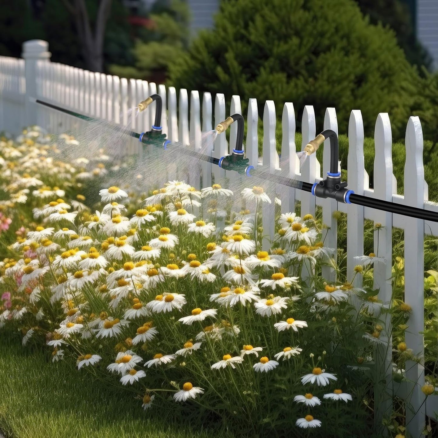 Zonon Brass Misting Nozzles Tee with Built in Hose 360 Degree Rotation Adjustable Water Mister Nozzles Thread Sprayer 0.043" Misting Parts and Accessories for Patio Outdoor Cooling(15 Pcs,4 Inch)