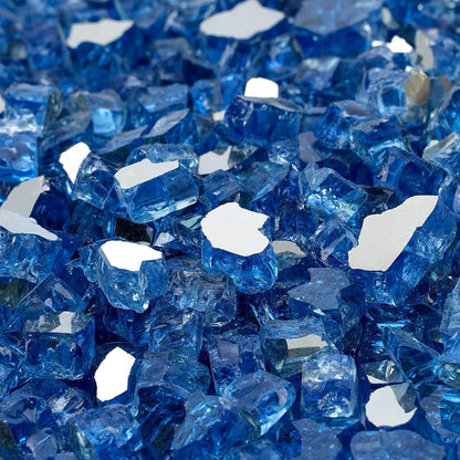 Mr. Fireglass 10 Pounds Fire Glass - 1/2 Inch High Luster Reflective Tempered Glass Rocks for Fireplace Fire Pit Table and Landscaping, Pacific Blue