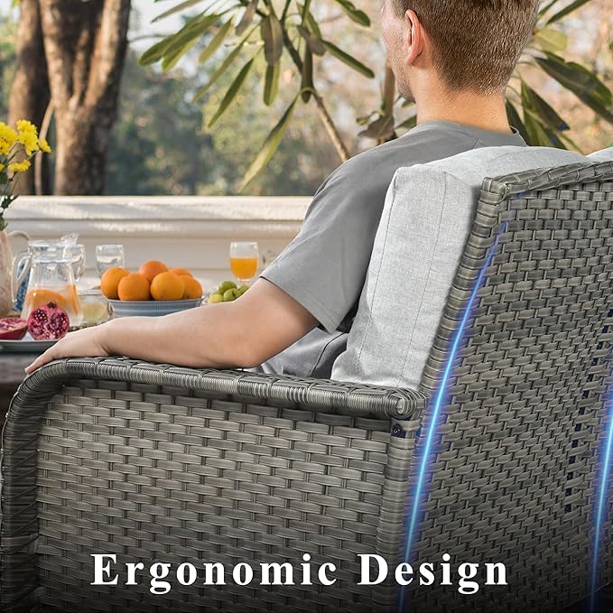 2 Pack Wicker Patio Furniture Chairs,Outdoor Rattan Chairs with Armrest Support 250 lb,Gray