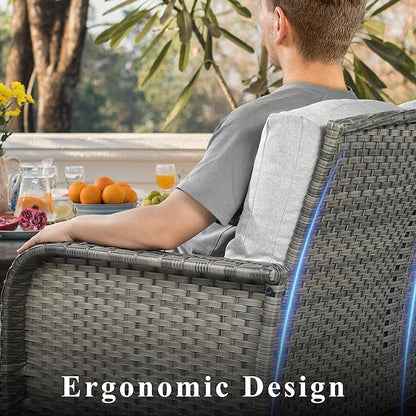 6-Piece Wicker Patio Furniture Set, All-Weather Rattan Conversation Bistro Loveseat Chair and Table Set for Backyard, Balcony and Deck with Soft Cushions and Metal Table(Grey)