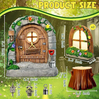 7 Pcs Fairy Doors for Trees Resin Fairy Garden Accessories Outdoor kit Fairy House Kit for DIY Micro Landscape Ornament