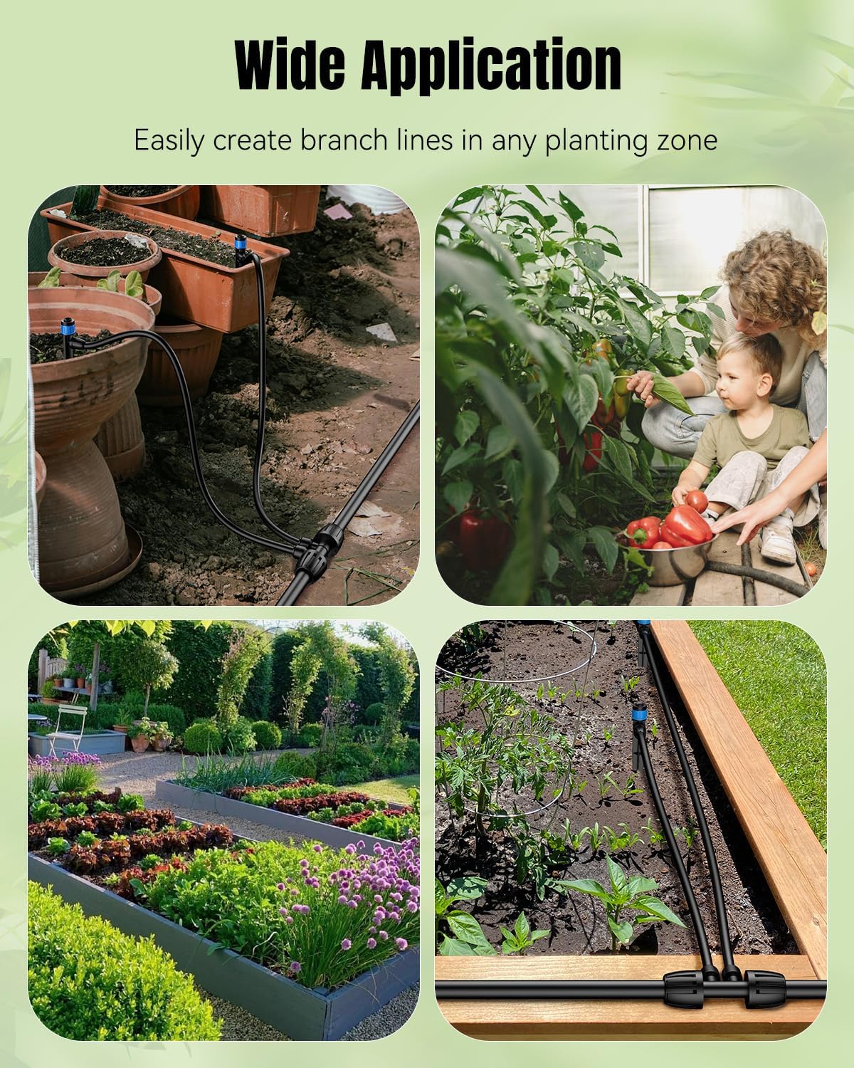 Pawfly 12 Pcs 1/2'' to 1/4'' Drip Irrigation Fittings, 4-Way Barbed Tee Quick Connectors with Anti-Drop Locked Nuts, Push-to-Fit Drip Irrigation Parts for Garden Lawn, Anti-Leak Reducing Tees