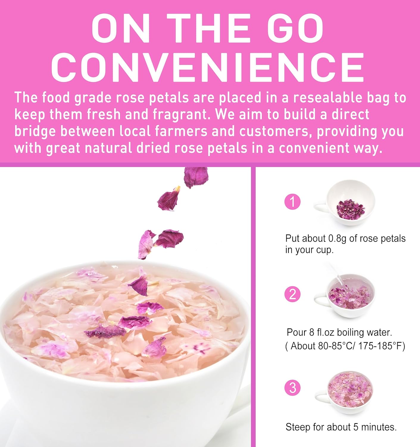 Olvvla - Dried Rose Petals - 0.91oz/26g - Premium Food Grade Dried Roses Edible Flowers - Perfect for Edible Rose Petal Tea, Decorations, Baking, Making Rose Water