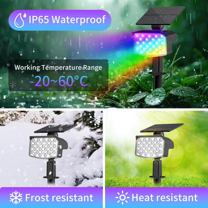 WELALO Solar Color Changing Spot Lights Outdoor, Waterproof Solar Christmas Lights with 9 Modes, Multicolor RGB Landscape Spotlights for Yard Driveway Patio Halloween Christmas Decorations, 2 Pack