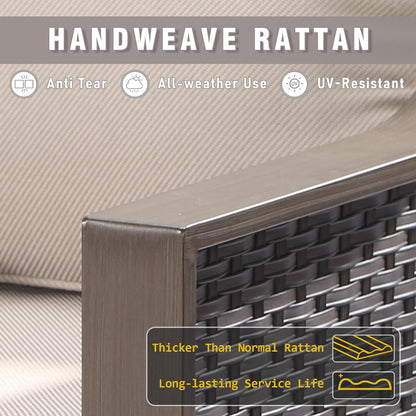 5 Piece Wicker Patio Conversation Set, All-Weather Use Outdoor 2 PE Rattan Swivel Chair, 2 Ottoman, 1 Patio Sofa, Removable Water-Resistant Cushion, Ideal for Porch, Backyard, Balcony, Poolside, Beige