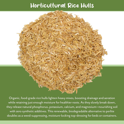 Organic Horticultural Grade Rice Hulls (2 Quarts); All-Natural Soil Amendment for Houseplants, Gardening, Seed Starting & Chicken Bedding