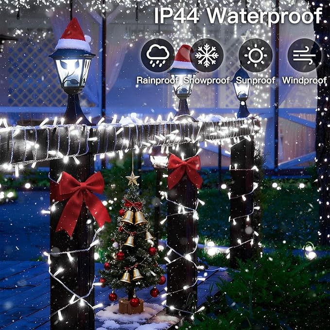 suddus 66ft 200 LED White String Lights with Timer, 12 Modes Christmas Fairy Lights Plug in, Connectable Indoor/Outdoor White Twinkle Lights for Xmas Tree, Bedroom, Garden, Wedding, Party Decorations