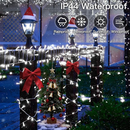 suddus 33ft 100 LED White String Lights with Timer, 12 Modes Christmas Fairy Lights Plug in, Connectable Indoor/Outdoor White Twinkle Lights for Xmas Tree, Bedroom, Garden, Wedding, Party Decorations