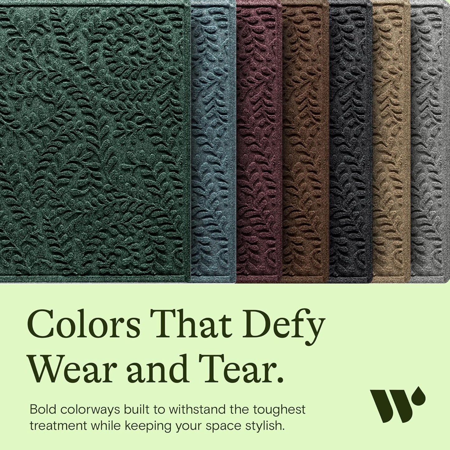 WaterHog Indoor/Outdoor Door Mat, 3' x 5', Made in USA, Durable & Skid-Resistant Front Door Rug, Decorative, Water-Trapping & Heavy-Duty Entryway Floor Mat For Your Home, Boxwood Collection, Evergreen