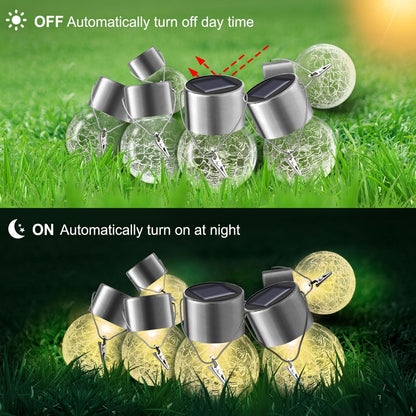Solar Lights Outdoor Decorative 32 Pack, Hanging Solar Garden Lights Waterproof, Solar Powered Globe Lantern Cracked Glass Ball Lights for Yard Patio Fence Tree Umbrella Holiday Decoration, Warm White