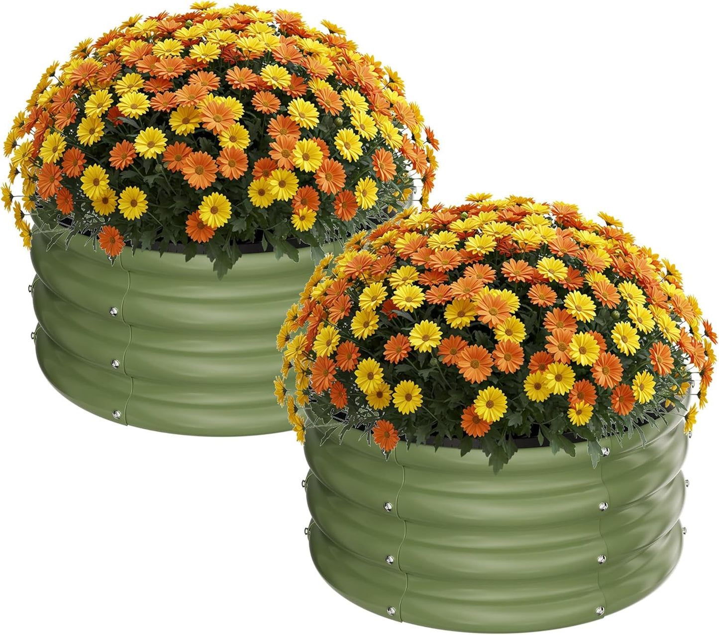 ZXZYHFTY Round Galvanized Raised Garden Bed kit,Green Outdoor Garden Raised Planter Box, Round Large Metal Raised Garden Beds for Vegetable 2 * 2 * 1ft 2 Pcs