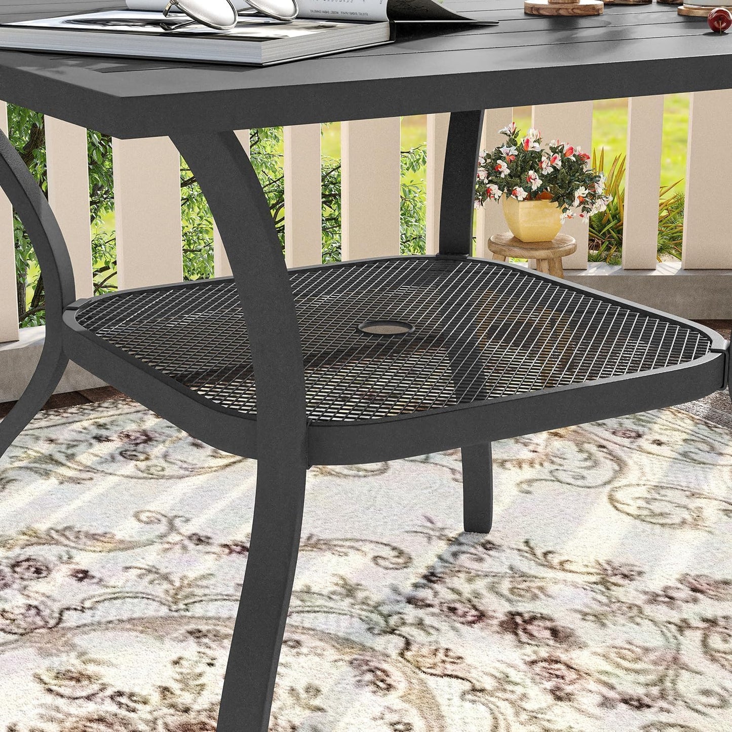 VICLLAX 5 Pieces Patio Dining Set, Outdoor Furniture Set Includes 37.8" Square Outdoor Table and 4 Stackable Patio Sling Chairs, Grey Tabletop and Grey Fabric