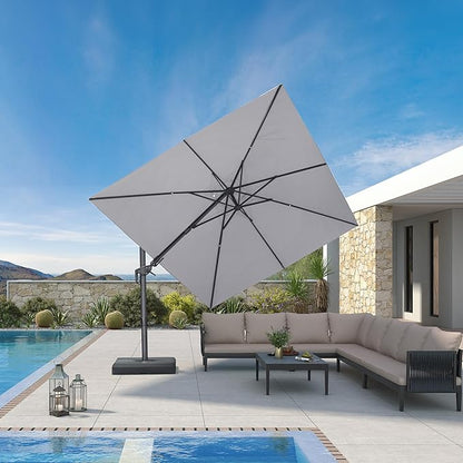 PURPLE LEAF 9' X 12' Left-right Tilting Outdoor Patio Umbrella Swivel Offset Cantilever Heavy Duty Rectangle Aluminum Umbrella with UV Resistant for Deck Pool Patio Backyard, Pebble Grey