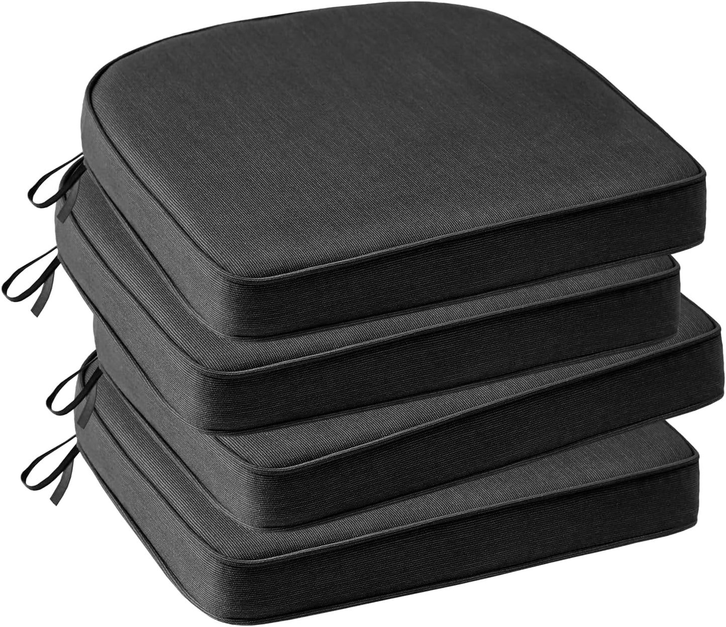 Outdoor Sunbrella Round Corner Seat Cushion, 17"x16"x2", Set of 4, Non Slip Seat Cushion Pads with Removable Cover for Patio Furniture, Garden Yard Lawn, Spectrum Carbon