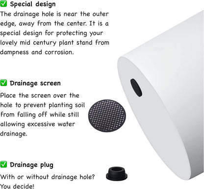 FaithLand Plant Pot 10 inch - Perfectly Fits Mid-Century Modern Plant Stand - Drainage Plug and Drainage Mesh Screen - Matte White Planter Pot - Upgraded