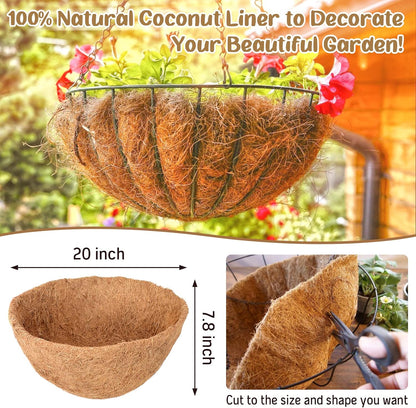 Legigo 3 Pack 20 Inch Hanging Basket Coco Liners Replacement, 100% Natural Round Coconut Coco Fiber Planter Basket Liners for Hanging Basket Flowers/Vegetables