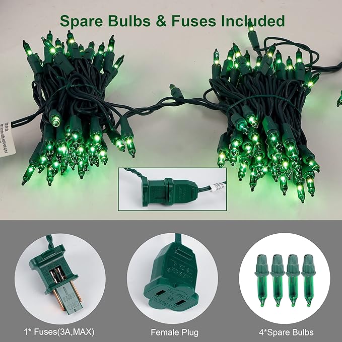 Christmas String Lights, 150 Count 33 FT Incandescent Mini Green Wire Fairy Light, 120V UL Certified Connectable St Patricks Day Tree Lights for Patio, Holiday, Party, Outdoor Indoor Decoration, Green