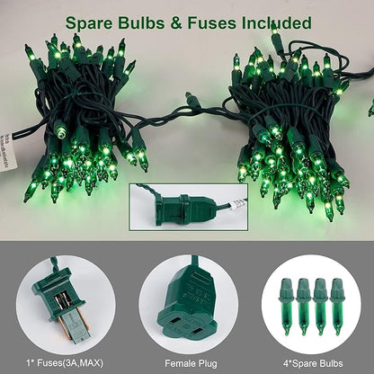 Christmas String Lights, 150 Count 33 FT Incandescent Mini Green Wire Fairy Light, 120V UL Certified Connectable St Patricks Day Tree Lights for Patio, Holiday, Party, Outdoor Indoor Decoration, Green