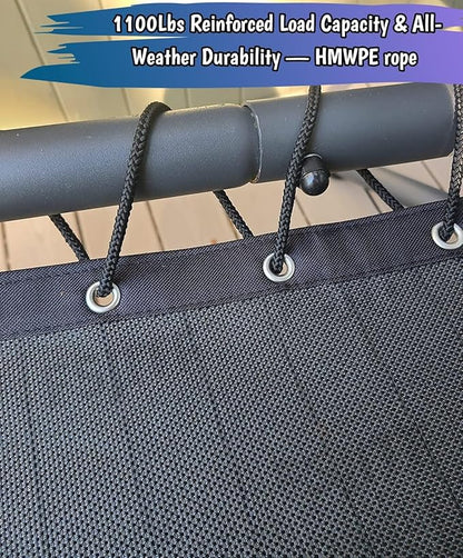 Outdoor Swing Chaise Lounge Replacement Pad and Sunshade Cover for Patio Furniture Hanging Hammock Chair Cushion pad, Sun Resistant Breathable Waterproof (Black, Support Mesh+Rope)