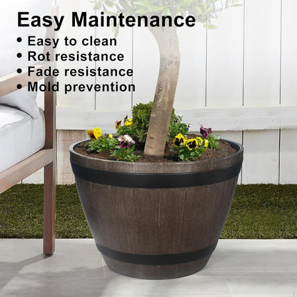 Large Whiskey Barrel Planter for Outdoor Plants - Flower Pots Garden Wine Barrel Planter Outdoor - 21" D x 15" H