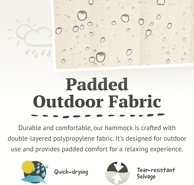 LA SIESTA® Alabama Quilted Hammock with Spreader Bar, Padded Fabric Hammock with Pillow, Weatherproof Outdoor Hammock, 2 Person Double Hammock for Outside Heavy Duty - Max 355 Lbs, XL King, Vanilla