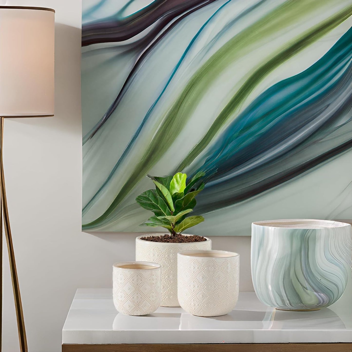 Docrin Ceramic Plant Pots Indoor：6.5+5.3+4 Inch Planters with Drainage Holes for Home /Office - Set of 3 / White