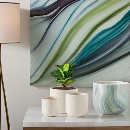 Docrin Ceramic Plant Pots Indoor：6.5+5.3+4 Inch Planters with Drainage Holes for Home /Office - Set of 3 / White