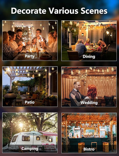 LED Patio String Lights 20Ft with 22 ST40 LED Edison Bulbs, Waterproof Outdoor Hanging Lights for Porch, Deck, Garden, Backyard, E17 Base, 2700K Dimmable, Vintage String Lights- Black Wire