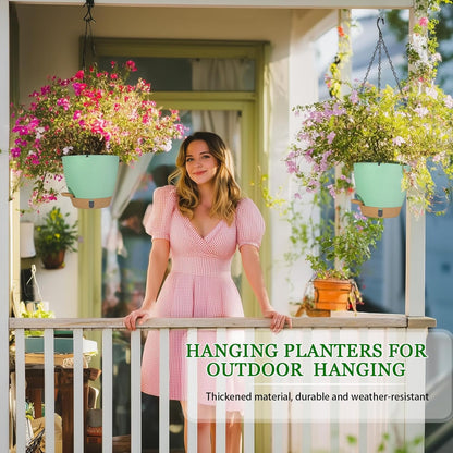 Hanging Planter for Indoor Plants 8 Inch, 2 Pack Self Watering Hanging Baskets for Plants, Hanging Flower Pots with Drainage Hole & 2 Kinds of Plant Hangers for Garden Home Decor (Green, 8 inch)