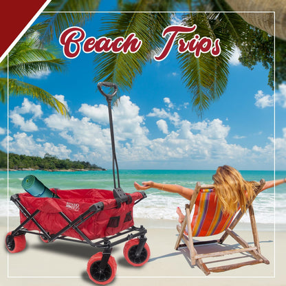 Creative Outdoor Push Pull Stroller Wagon for Kids, 150lbs Weight Capacity, All-Terrain Collapsible Folding Cart with Canopy for Cargo, Beach, Park, Garden, Camping & Tailgate