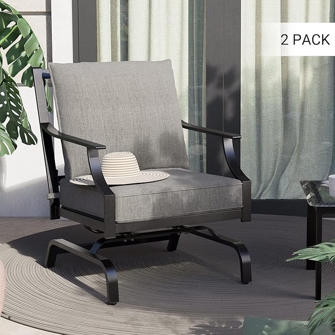 Grand patio Bistro Sets Rocking Chairs Motion Chairs Patio Conversation Chairs Indoor Outdoor Chat Set A Comfortable Shake of 5-10° Unique Design Patio Chair Set with Grey Cushions 2-Piece