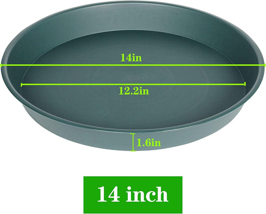2 Pack of 14 inch Plant Saucer (12.2 Inch Base), 1.7" Depth Tray, Large Deep Garden Plastic Flower Planter Plant Trays for Indoors Outdoor Bath Bath (14", Green)
