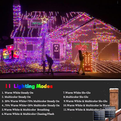 2 Pack 480 LED Solar Chrismas Lights Outdoor, 170 FT Solar String Lights for Outside with 8 Modes & Memory Function, Waterproof Twinkle Light for Xmas Tree Party Decorations (Warm White & Multicolor)