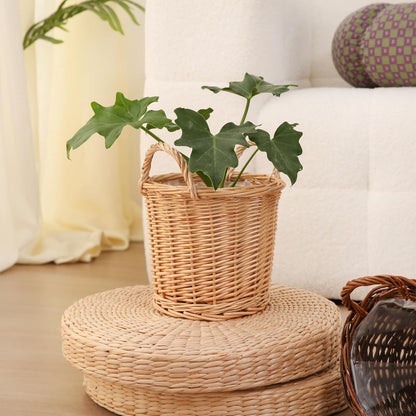 Handwoven Wicker Planter Basket with Waterproof Liner – Natural Yellow Decorative Flower Pot Holder for Indoor Use - Small Size (Inner Top Ø 7", Inner Height 5.9")