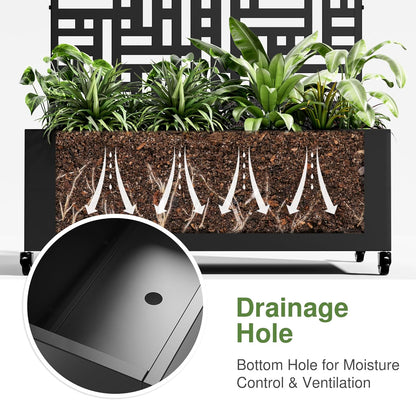 Casaphoria Metal Raised Garden Bed with Trellis and Wheels, 47"x47"x16" Planter Box for Climbing Plants, Vegetables & Vines, Features Drainage Holes and Privacy Screen (Black-Helen)