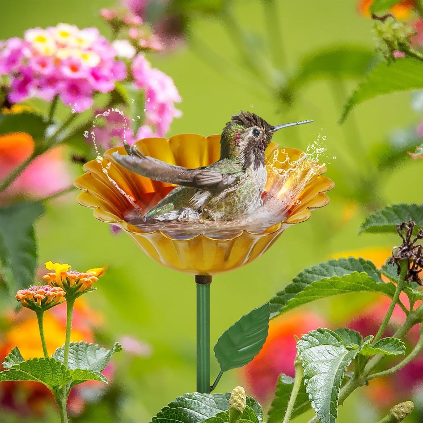 Large Bee Watering Station 4 Pack - Bee Bath for Garden Metal Butterfly Feeders Bowl with 5.32'' Flower Design Bird Bath for Outside Outdoors Garden Decor