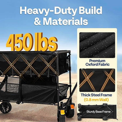 VIVOHOME 400L Large Capacity Double Decker Collapsible Wagon 500lbs Heavy Duty Utility Folding Cart with Big Wheels 53" Extended for Camping, Sports