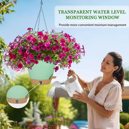 Hanging Planter for Indoor Plants 8 Inch, 2 Pack Self Watering Hanging Baskets for Plants, Hanging Flower Pots with Drainage Hole & 2 Kinds of Plant Hangers for Garden Home Decor (Green, 8 inch)