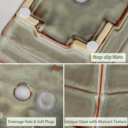 Ceramic Bonsai Pots with Drainage Hole, Set of 2 Rectangular Glazed Bonsai Planters for Indoor/Outdoor Use, Shallow Brown Bonzai Tree Pots for Succulent, Orchids, Cacti, Home, Patio, Garden, 6.3"x4.9"